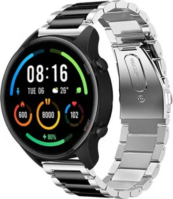 Produktbild von Strap-it Stahlarmband - Kompatibel mit Xiaomi Mi Watch Armband Ersatzarmband Edelstahl - Gliederarmband mit Faltschließe - Hochwertiges Material - für Smartwatch 22mm Armband Silber / Schwarz