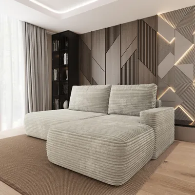 Produktbild von Masseno Ecksofa AVINI T R-S mit Schlaffunktion L-Form, Sofa mit Bettkasten, Wohnzimmersofa, Couch, Soffa, Bettsofa, Couchgarnitur- Hellgrau, TILIA 83