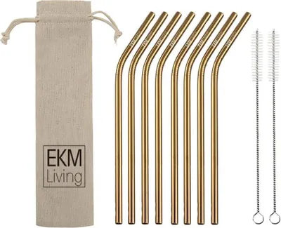 Image de EKM Living Edelstahl Strohhalme 8er Set Kupfer gebogen GmbH, Trinkhalme, bruchfest, wiederverwendbar, spülmaschinengeeignet, plastikfrei (Kupfer gebogen, 8)