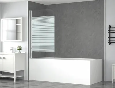 Produktbild von form&style Badewannenaufsatz 1-teilig ABETO 750 x 1400 mm Glasdekor Querstreifen Profilfarbe chrom