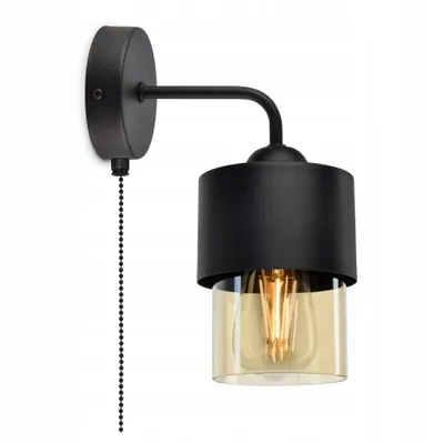 Zdjęcie produktu dla LUXOLAR Kinkiet czarny z włącznikiem szklany klosz miodowy E27 60W - Lampa ścienna wewnętrzna do salonu, kuchni - Oświetlenie ścienne