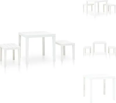 Produktbild von vidaXL Gartentisch mit 2 Bänken Kunststoff Weiß - Gartenmöbel-Sets