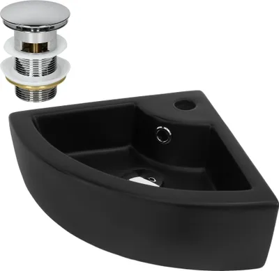 Produktbild von LuxeBath Waschbecken Aufsatzwaschbecken Eckig, 46x33x13 cm, Schwarz, aus Keramik, inkl. Ablaufgarnitur mit Überlauf