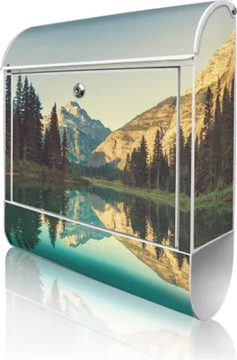 Produktbild von banjado Design Briefkasten Stahl weiß mit Zeitungsfach pulverbeschichtet "Bergsee" 38x46x12,5cm & 2 Schlüssel - Postkasten A4 Einwurf inkl. Montagematerial [BKW 12042]