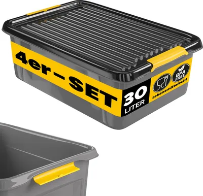 Immagine prodotto di MONZANA® 4x Contenitore con Coperchio 30L BPA Free Chiusura a Scatto Scatole Impilabili Scatola Organizer Cantina Garage Contenitori Plastica Box