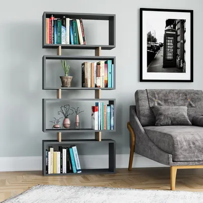 Obrázok produktu pre Skye Decor, Regál - Penike (antracit + dub)