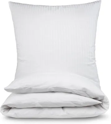 Immagine prodotto di Biancheria da letto in damasco MALIKA® | Set da letto in raso 135x200 con federa 80x80 | Biancheria da letto in cotone per una sensazione particolarmente piacevole sulla pelle, colore: bianco con cerniera, misure: 135x200 + 80x80
