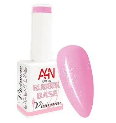 Produktbild von A4N Rubber Base Vivienne Pink/Rose mit Glimmer 10ml, UV Base Gel für die Naturnagelverstärkung Aufbau oder auch Reparatur, in der Pinselflasche