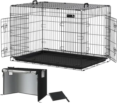 Obrázok produktu pre Prenosná klietka pre psov – prepravná klietka – bezpečná preprava – dvojité dvere – 122 x 75 x 81 cm – čierna
