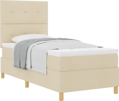 Zdjęcie produktu dla Łóżko sprężynowe z materacem Kremowy 90 x 200 cm tkanina