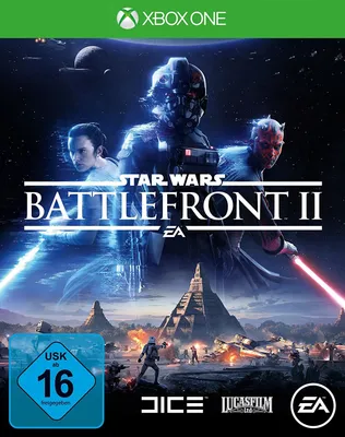 Cover art for the video game Star Wars Battlefront 2, featuring characters and a battle scene.