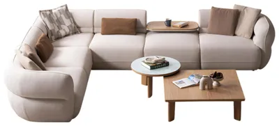 Zdjęcie produktu dla Stylowy zestaw narożników z stolikiem kawowym i eleganckim stolikiem pomocniczym