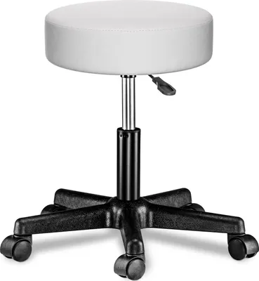 Image de CASARIA® Tabouret de bureau blanc pivotant 360° hauteur réglable 46-60 cm avec roulettes siège rembourrage 10 cm