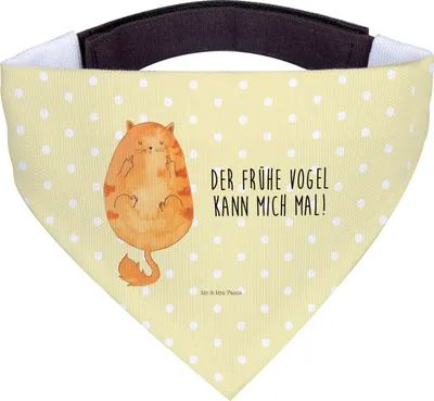 Produktbild von Mr. & Mrs. Panda Hunde Halstuch Katze Frühaufsteher - Gelb Pastell - Geschenk, Kaffee, Morgenmuffel, Mittelfinger, Verschlafen, Hunde-Halstuch, Bandana, Hundehalstuch