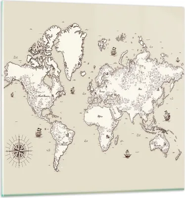 Produktbild von Bilder auf glas - Karte Welt Klassiker Kontinente - 70x70cm - Glasbilder - Wandbilder - Kunstdruck - zum Aufhängen bereit - Wanddekoration aus Glas - Glas Bilder - Wandbild auf Glas - GAC70x70-2910