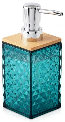 Image de Excellent Houseware | Distributeur de savon 300 ml - en plastique - avec couvercle en bambou - Turquoise