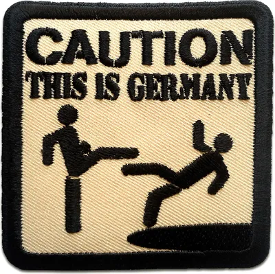 Obrázek produktu pro Caution This Is Germany - nažehlovací nášivka, nažehlovací obtisk, nažehlovací nášivka, nášivky, k nažehlení, velikost: 7,9 x 7,9 cm