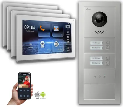 Produktbild von Goliath IP Video Türsprechanlage: 10-Zoll 4 Familienhaus, Anzeige Silber : 10 Zoll Weiß : Aufputz Dose Monitor Farbe: 10 Zoll Weiß Montage: Aufputz Dose