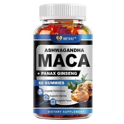 Image de Maca Root + Ashwagandha + Panax Ginseng 12000mg (60 gommes) Complément alimentaire, force, énergie, endurance, muscle, système immunitaire, libido
