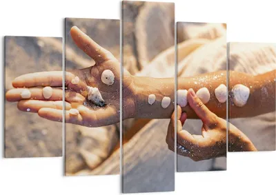Produktbild von Bild auf Leinwand - Leinwandbild - 5 Teile - Muschel Hand Strand - 150x100cm - Wand Bild - Wanddeko - Wandbilder - Leinwanddruck - Bilder - Wanddekoration - Leinwand bilder - Wandbild - EA150x100-5102