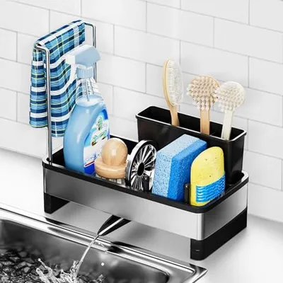 Produktbild von Spüle Organizer - Küchenraum - Küchenreinigung - Automatische Entwässerung - 25 x 12 x 23 cm - Schwarz