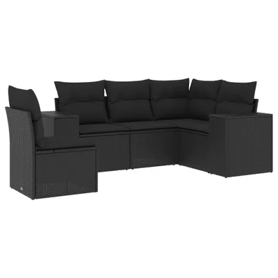 Immagine prodotto di vidaXL Set di divani da giardino 5 pezzi con cuscini in polirattan nero