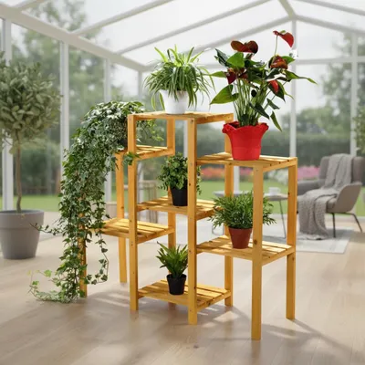 Produktbild von Blumentreppe Blumenregal Blumenpodest Pflanzregal Blumenhocker Standregal braun