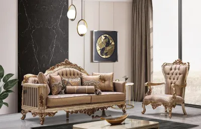 Obrázok produktu pre Kreslo do obývačky Klasický dizajn Kreslo zlaté Luxusný textil do obývačky