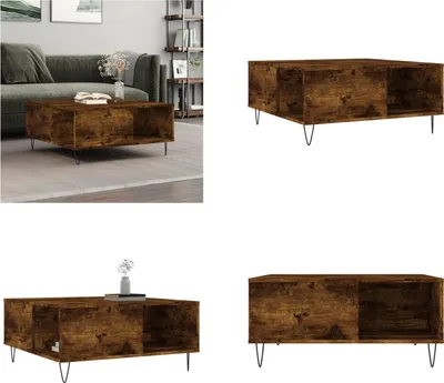 Zdjęcie produktu dla vidaXL Stolik kawowy dąb wędzony 80x80x36,5 cm materiał drewnopochodny - Stolik kawowy - Stoliki kawowe - Stolik boczny - Stolik pod sofę