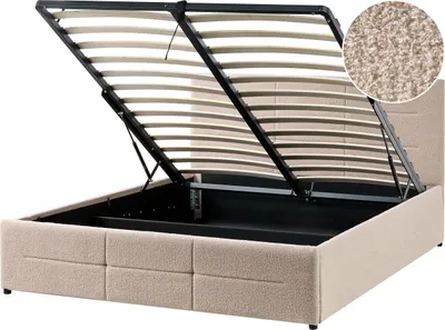 Obrázek produktu pro BELIANI Postel s úložným prostorem béžová buklé čalounění 140 x 200 cm s čelem a roštem moderní styl ložnice
