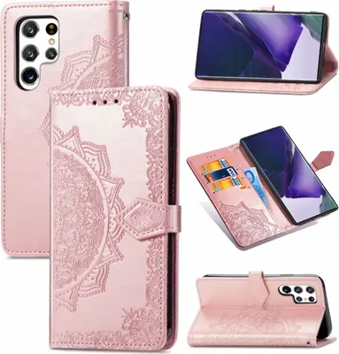 Produktbild von König Design Hülle kompatibel mit Samsung Galaxy S22 Ultra 5G Kunstleder Handyhülle - Handy Case Rose Gold
