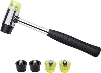 Obrázek produktu pro 25 mm oboustranné gumové kladivo s protiskluzovou gumovou rukojetí – 4 náhradní hlavice pro práci s kůží, šperky a dřevem