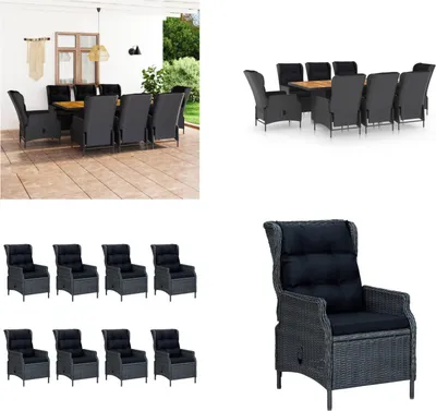 Produktbild von vidaXL 9 tlg. Garten Essgruppe mit Auflagen Poly Rattan Dunkelgrau - Gartenmöbel-Set - Gartenmöbel-Sets - Gartentisch Und Stuhl - Gartentische Und Stühle