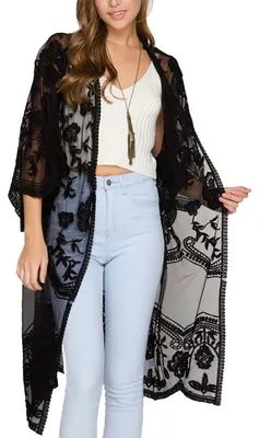 Imagen del producto de Bolero de encaje de Damen, kimono largo, vestido de playa, color , talla única