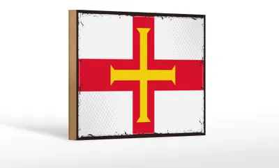Produktbild von Holzschild Flagge Guernseys 18x12cm Retro Flag of Guernsey Dekoration