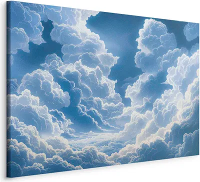 Produktbild von Italienischer Leinwand Leinwandbild - Blue Sky Breaking Through White Fluffy Clouds 120x80 cm Muster b-H-10046-b-a