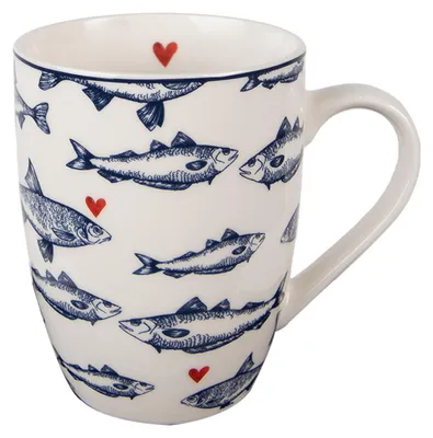 Zdjęcie produktu dla Kubek Clayre & Eef 350 ml biało-niebieska porcelana Ryby