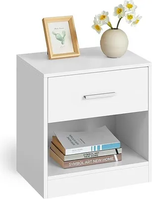Produktbild von ACAZA Nachttisch – Weißer Nachttisch – Nachtschrank – Moderne Nachttische – 41 × 39 × 28 cm – Nachttisch mit Schublade – Weiß