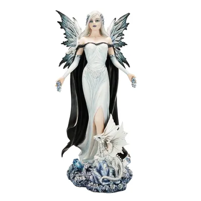 Produktbild von Dekofigur Winterelfe mit Drache - Eis Fantasy Figur Drachenfigur Elfe Elfenfigur
