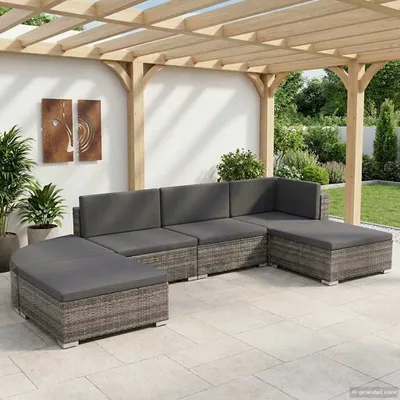 Produktbild von vidaXL 6-tlg. Garten-Lounge-Set mit Kissen Poly Rattan Grau