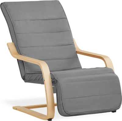 Obrázek produktu pro Homestyle4u Relaxační křeslo šedé s nastavitelnou podnožkou Houpací křeslo TV křeslo dřevo příroda