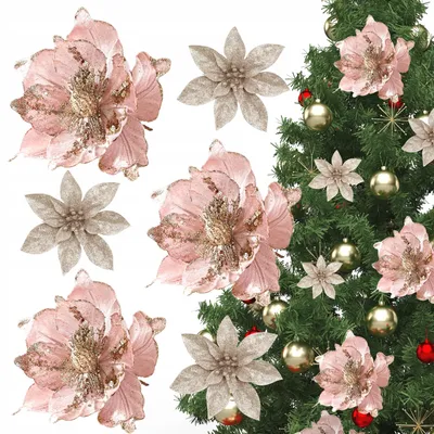 Produktbild von Weihnachtsstern aus Samtstoff - 6er Set - Glitzer Blumen mit Pailletten - Rosa