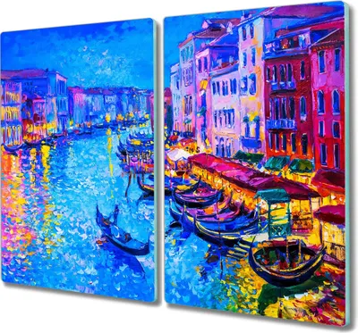 Produktbild von Coloray Schneidebrett Herdabdeckplatte 2x30x52 cm Kochplattenabdeckung Küchenbrett Hackbrett - Stadt Boote
