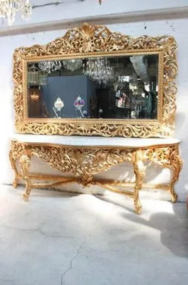 Produktbild von Riesige Casa Padrino Barock Spiegelkonsole Gold mit weißer Marmorplatte - Luxus Wohnzimmer Möbel Konsole mit Spiegel