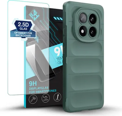 Produktbild von Handy Hülle für Xiaomi Redmi Note 14 Pro+ 5G mit 9H Displayglas Displayschutz Plus Grip Case Cover Schutzhülle Softgrip Farbe: Grün