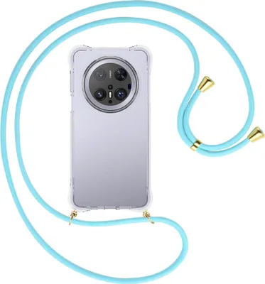 Produktbild von Handykette Backcover-Schutzhülle mit Band (Metall goldfarben) für Huawei Mate 70 Pro - himmelblau