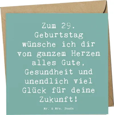 Produktbild von Mr. & Mrs. Panda Grußkarte Spruch 29. Geburtstag Wünsche - Meeresbrise - Geschenk, Alter, anlasskarte, unendlich viel Glück, Happy Birthday, Klappkarte, Glückwunschkarte