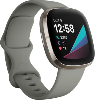 Produktbild von Fitbit Versa Sense Sage Grey Silver, AMOLED, Touchscreen, WLAN, GPS, 30 g