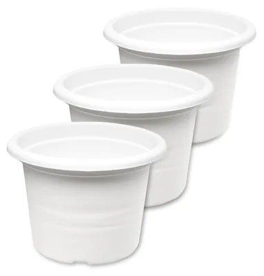 Image de Pot de fleurs rond en plastique Garronda pour fleurs et autres plantes GD-0022 (lot de 3 - blanc, 20 cm x 14 cm)