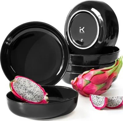 Produktbild von KONSIMO Teller-Set VICTO Tafelservice hergestellt in der EU (6-tlg), 6 Personen, Steingut, spülmaschinengeeignet, mikrowellengeeignet, 6x Suppenteller, glänzend schwarz